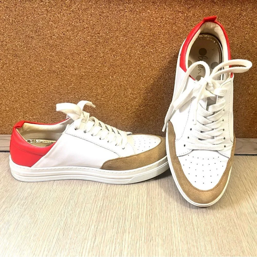 Boden White Tan Red Leather Suede Women Casual Trainers Size 8 EU 38